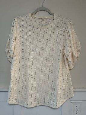 cooper & ella Cream Eyelet Short Puff-Sleeve Top/Blouse